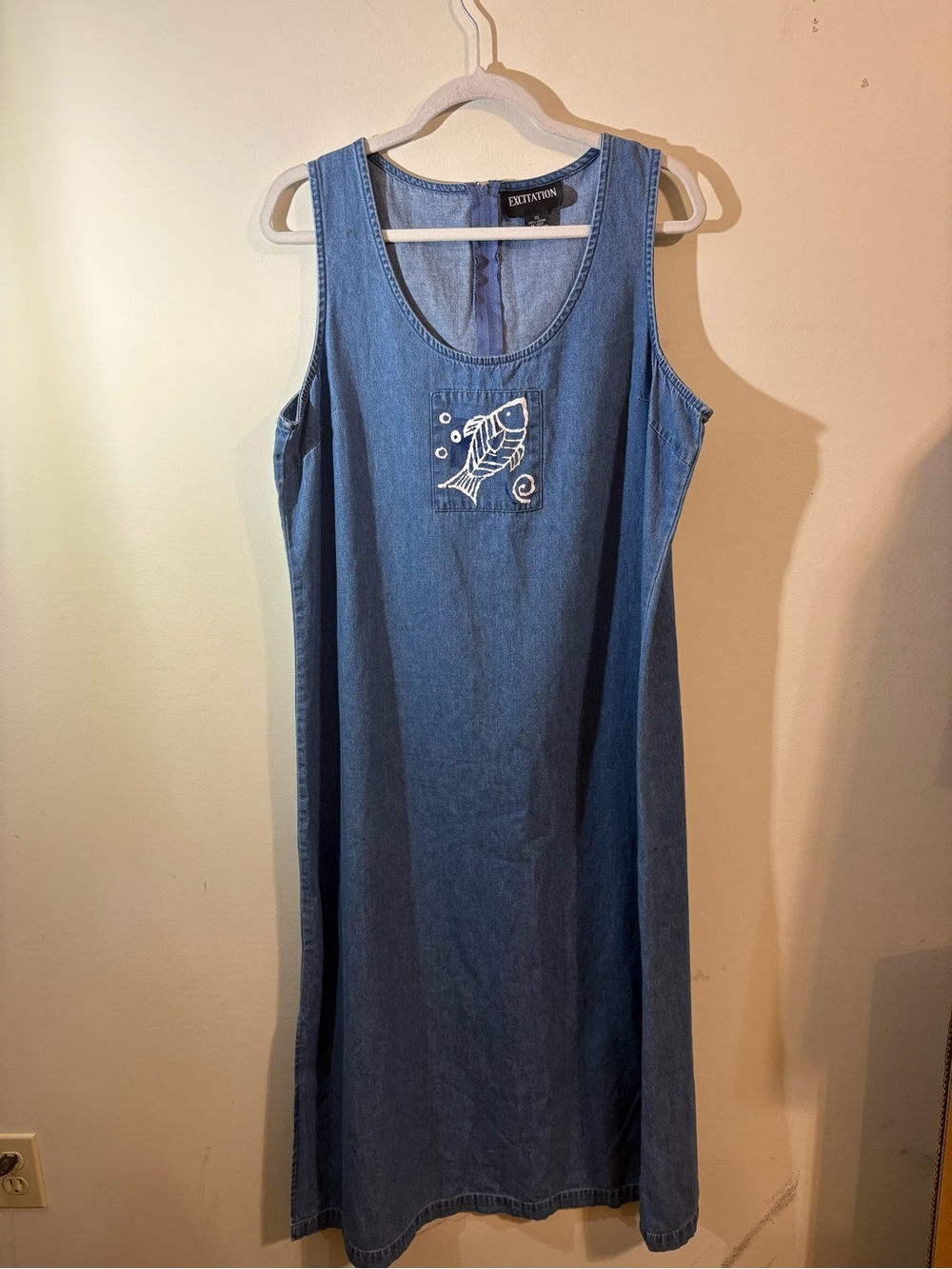 vintage Excitation denim maxi jumper dress women’s XL sleeveless scoop neck - Picture 2 of 9